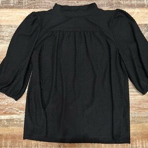 W5 Black Swiss Dot Textured Women's Mock Turtleneck Blouse, Size XL